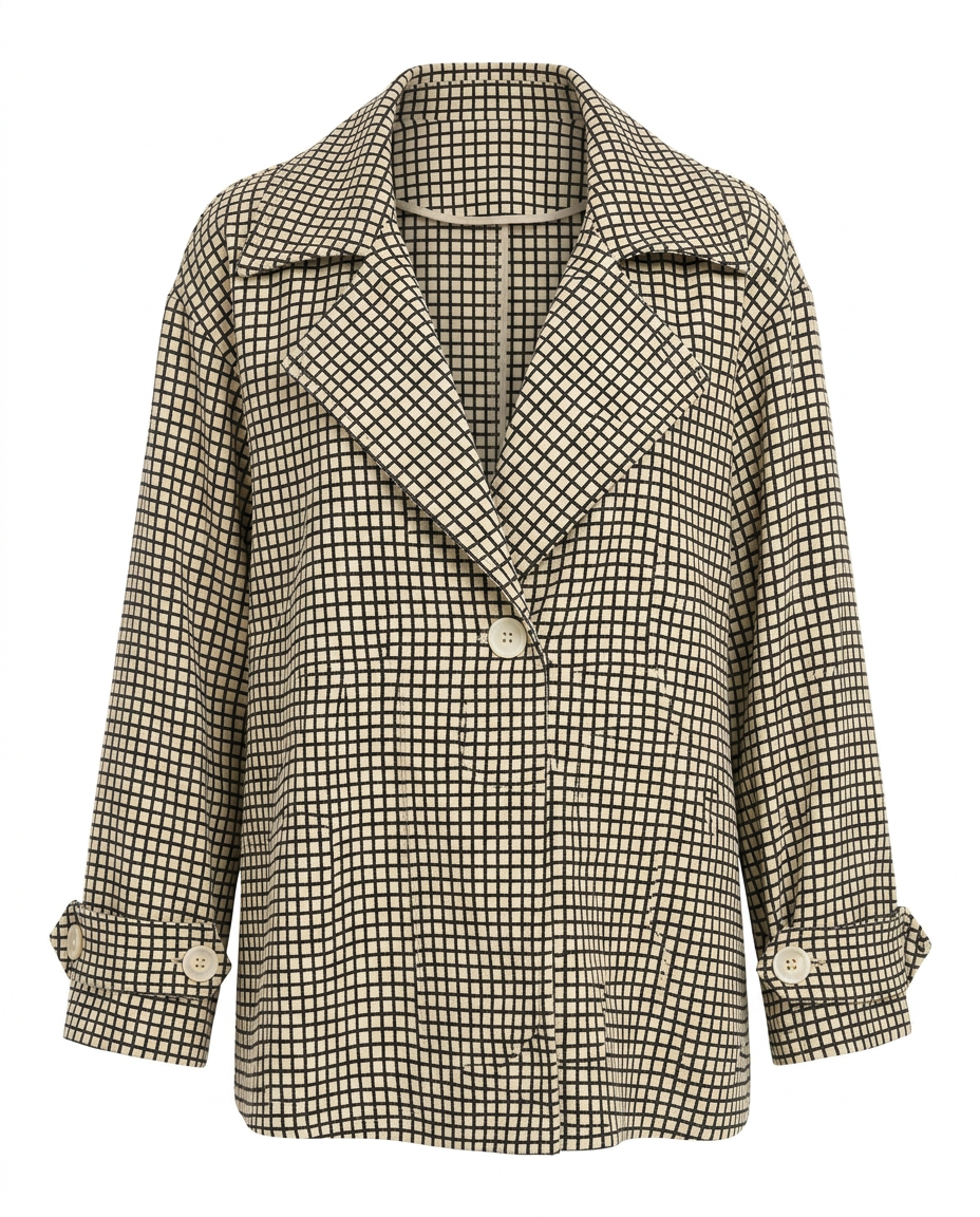Madeleine-Rose Plaid Midi Jacket – Button-Front Collared  Voile