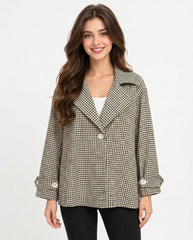 Madeleine-Rose Plaid Midi Jacket – Button-Front Collared  Voile