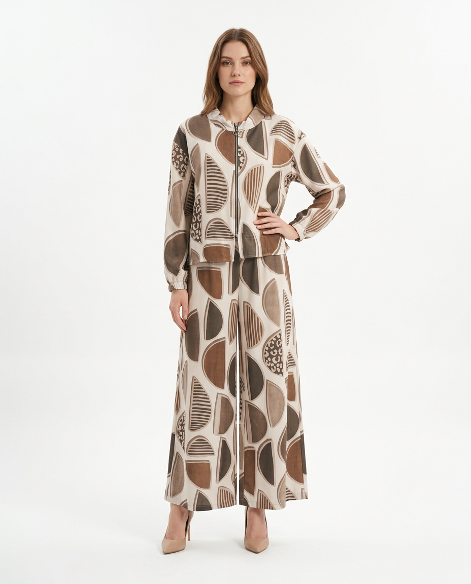 Idalie Abstract Maxi Co-ord Set – Relaxed Fit Long Sleeve  Voile