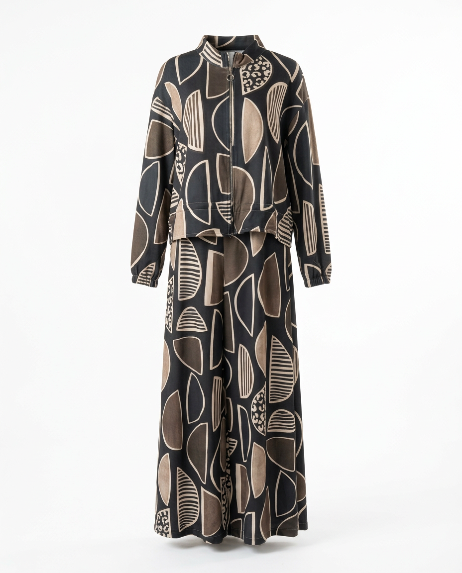 Idalie Abstract Maxi Co-ord Set – Relaxed Fit Long Sleeve  Voile