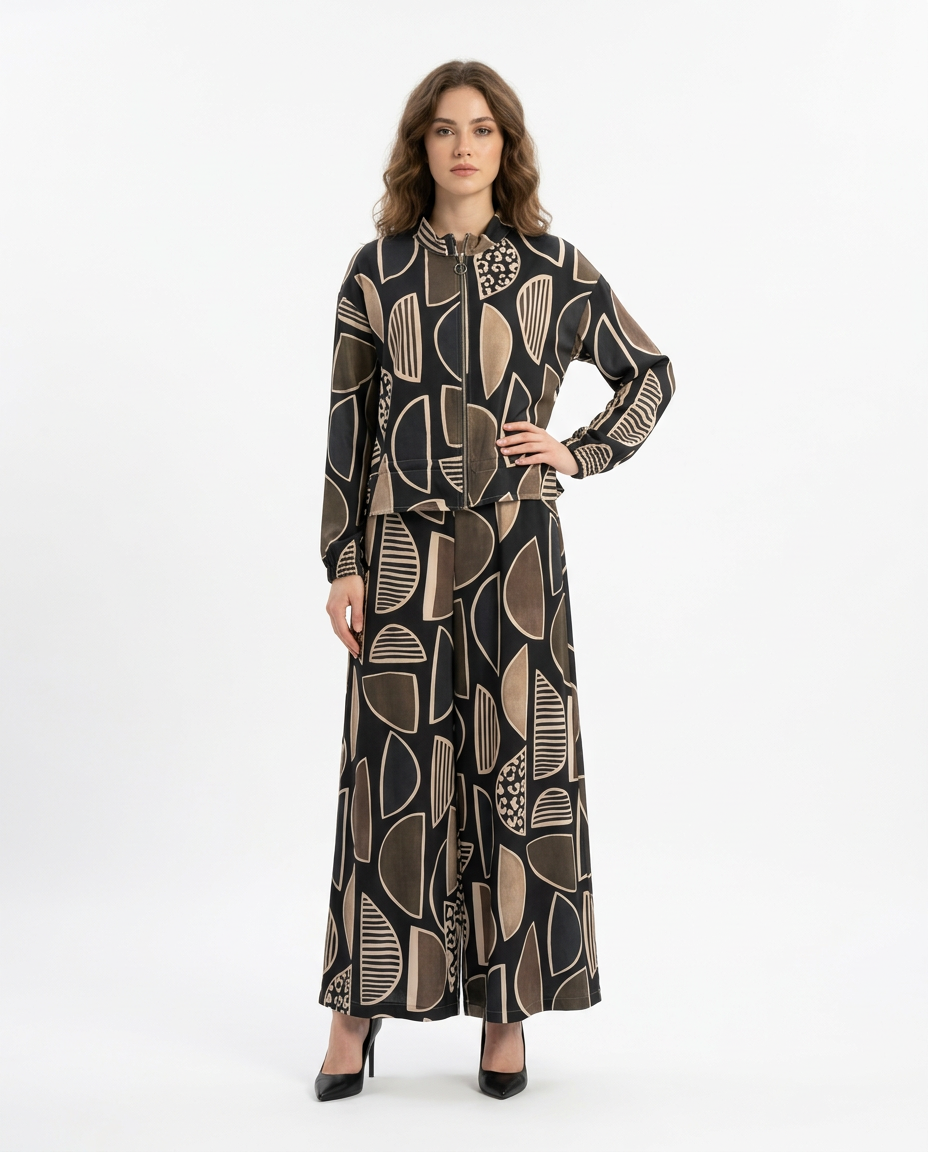 Idalie Abstract Maxi Co-ord Set – Relaxed Fit Long Sleeve  Voile