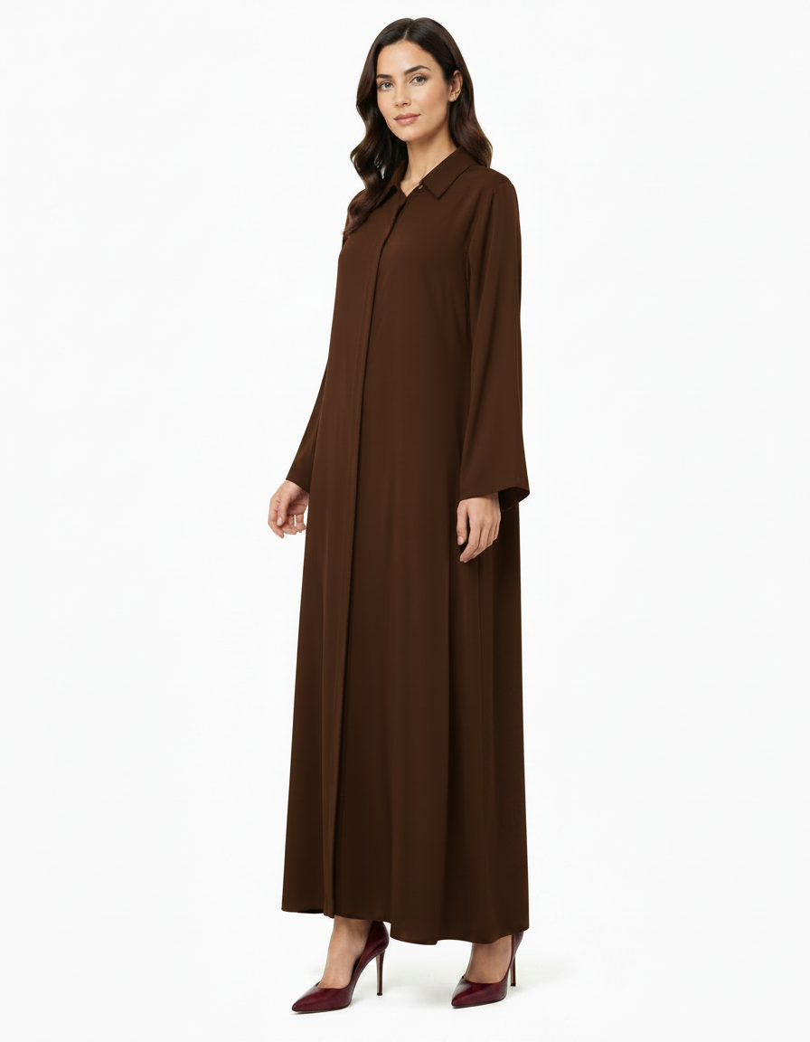 Amelie Viscose Maxi Dress – Button-Front Collared  Voile