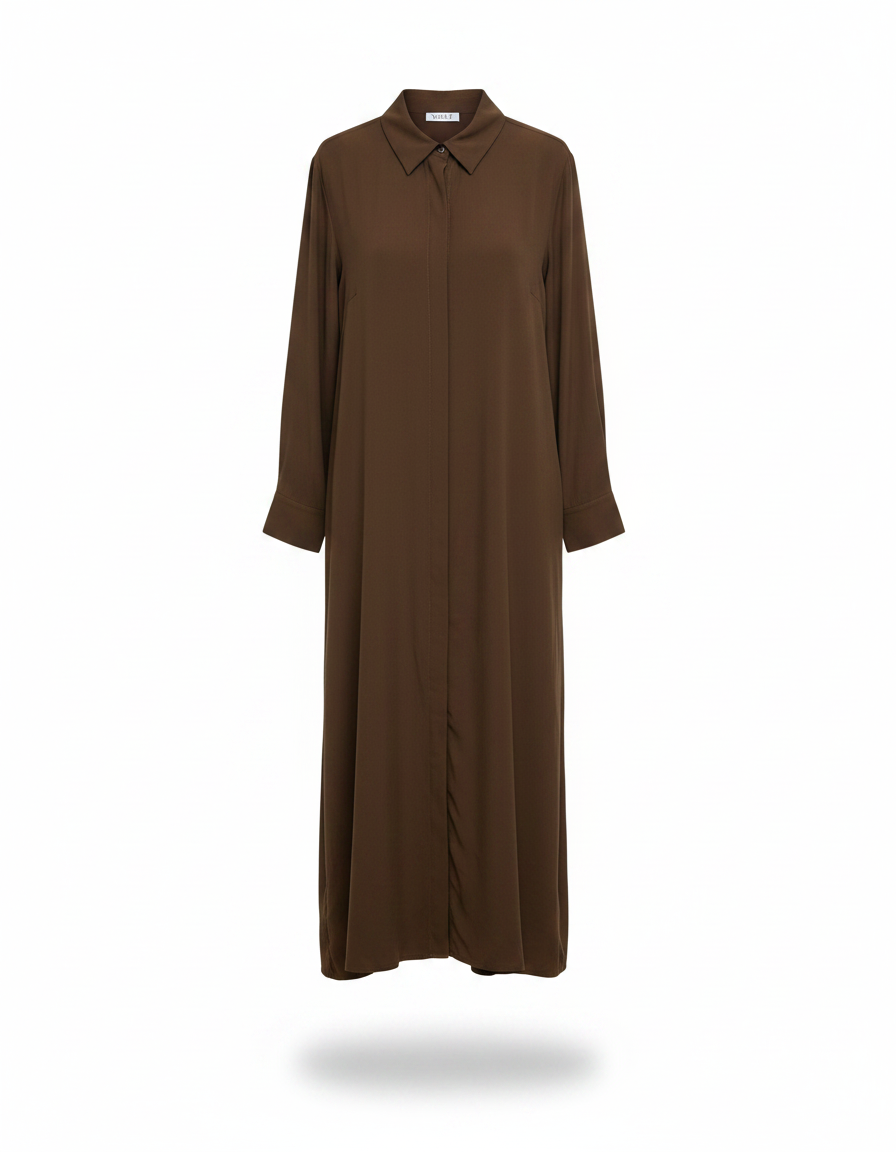 Amelie Viscose Maxi Dress – Button-Front Collared  Voile