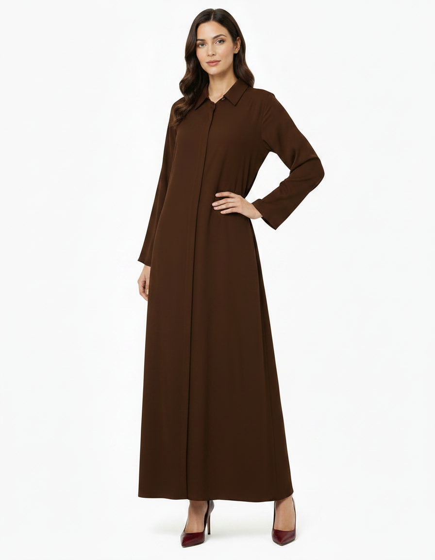 Amelie Viscose Maxi Dress – Button-Front Collared  Voile