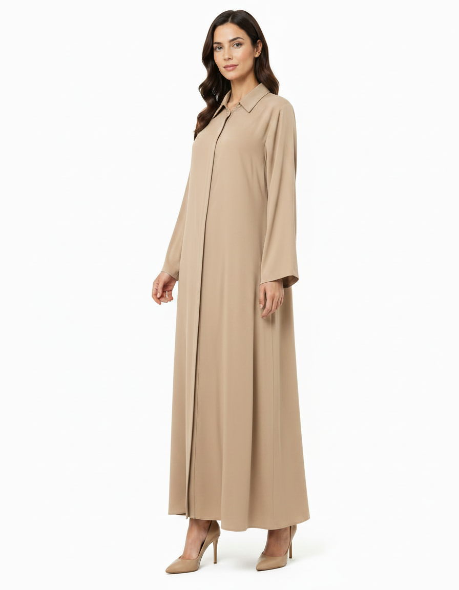 Amelie Viscose Maxi Dress – Button-Front Collared  Voile