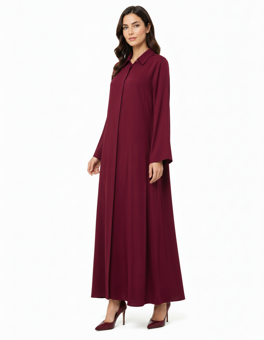 Amelie Viscose Maxi Dress – Button-Front Collared  Voile