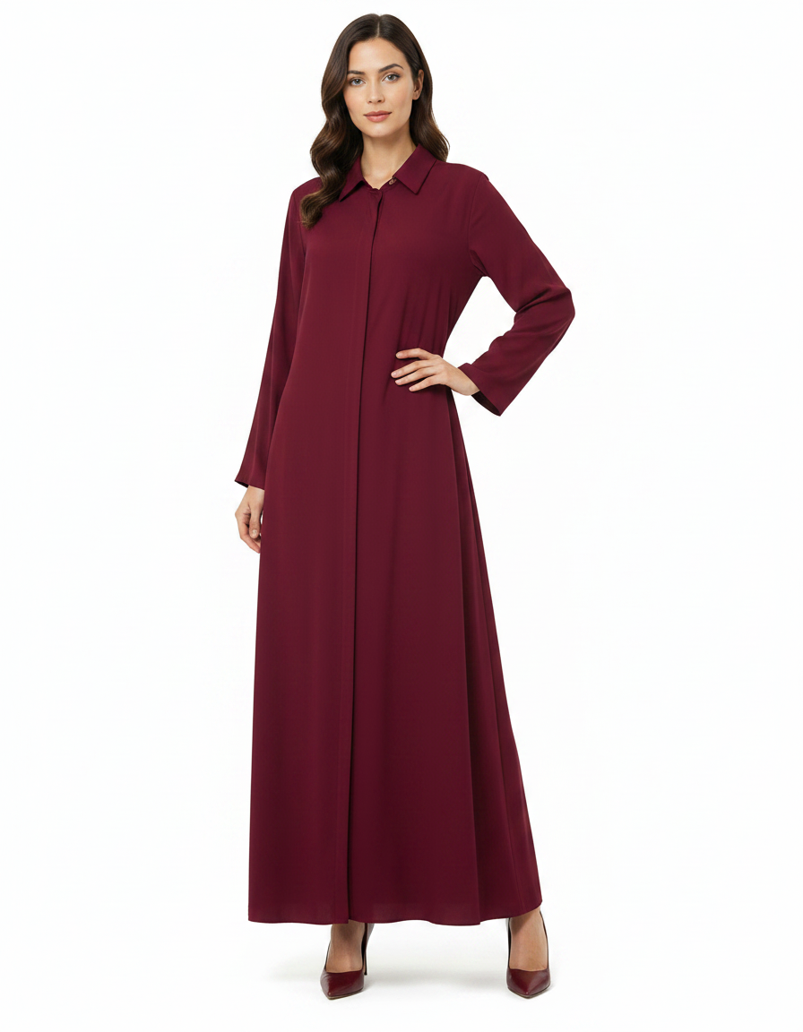Amelie Viscose Maxi Dress – Button-Front Collared  Voile