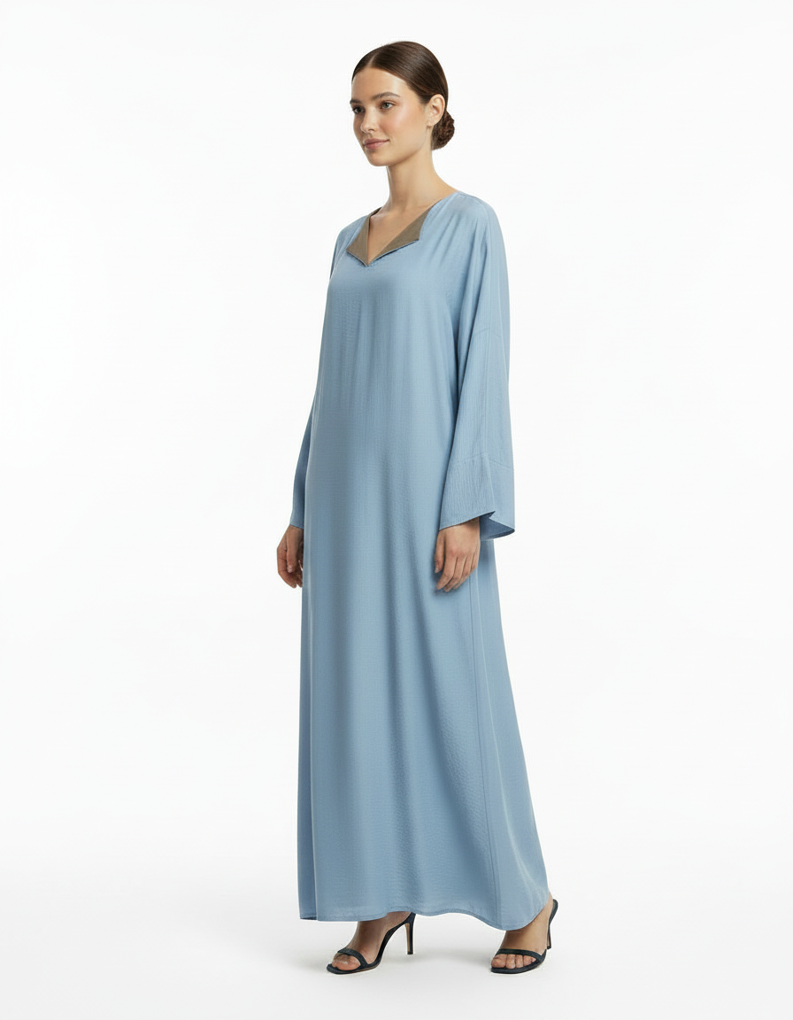 Ines Viscose Maxi Dress – Oversized V-Neck  Voile