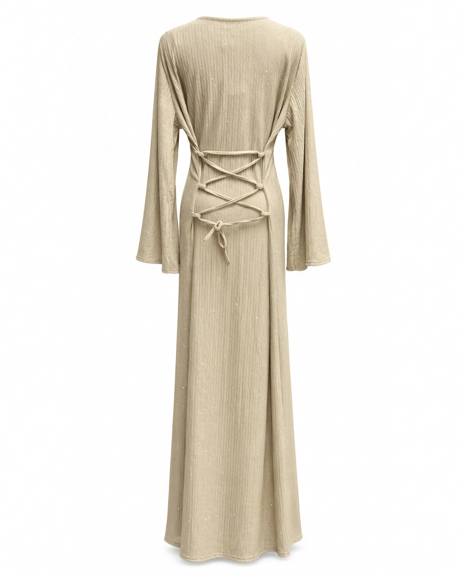 Marceau Elegant Evening Dress – Pull-On Long Sleeve  Voile