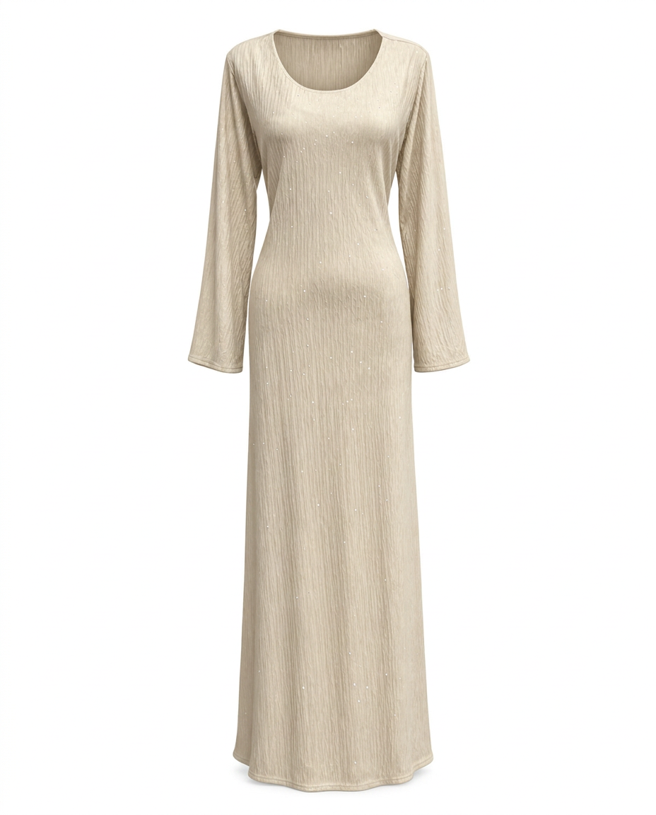 Marceau Elegant Evening Dress – Pull-On Long Sleeve  Voile