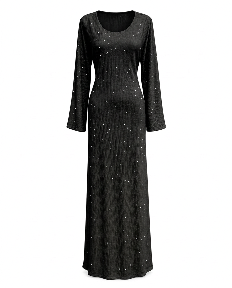 Marceau Elegant Evening Dress – Pull-On Long Sleeve  Voile