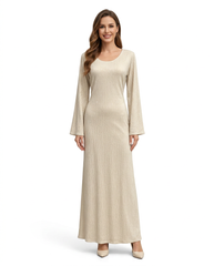 Marceau Elegant Evening Dress – Pull-On Long Sleeve  Voile