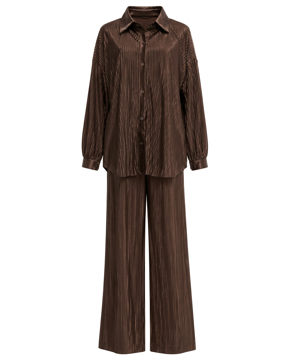 Linette Pleated Midi Co-ord Set – Button-Front Collared  Voile