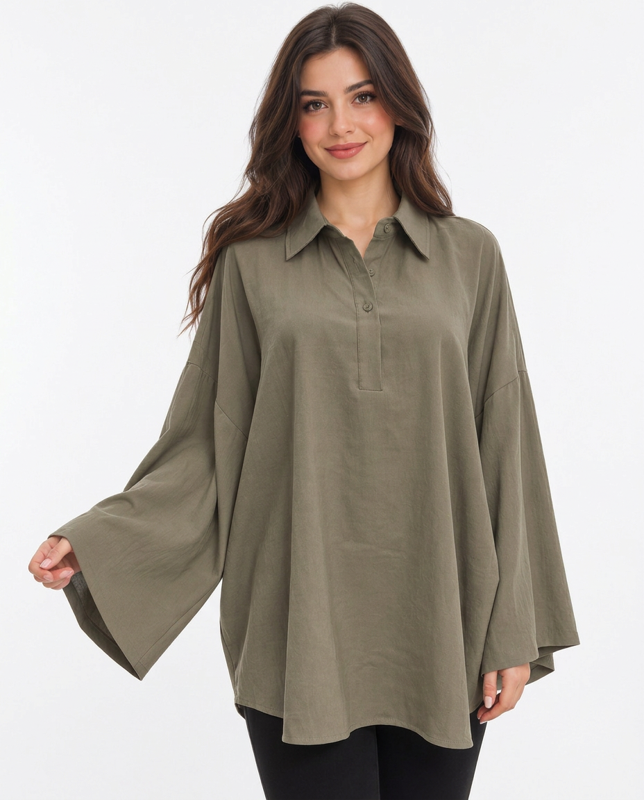 Lorine Everyday Midi Blouse – Button-Front Collared  Voile