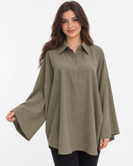 Lorine Everyday Midi Blouse – Button-Front Collared  Voile