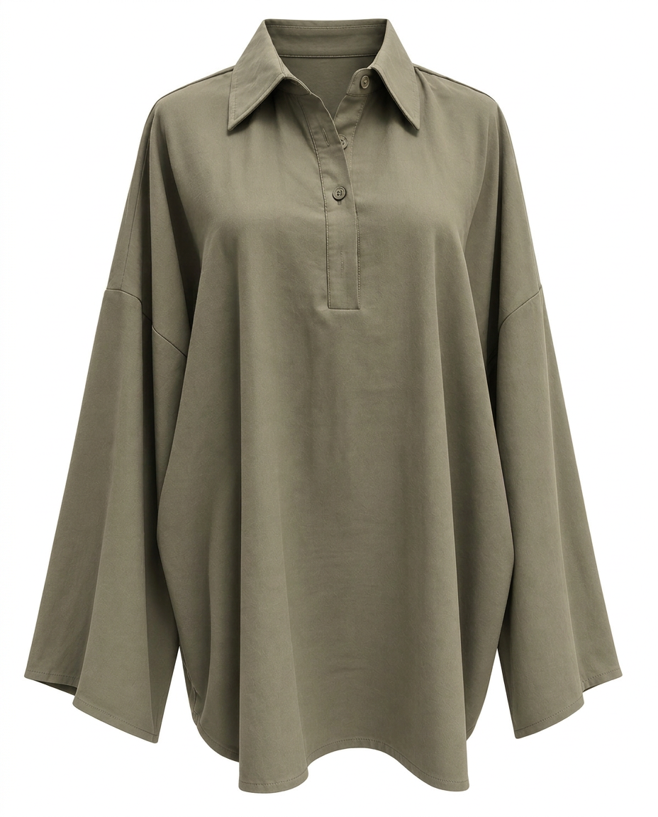 Lorine Everyday Midi Blouse – Button-Front Collared  Voile