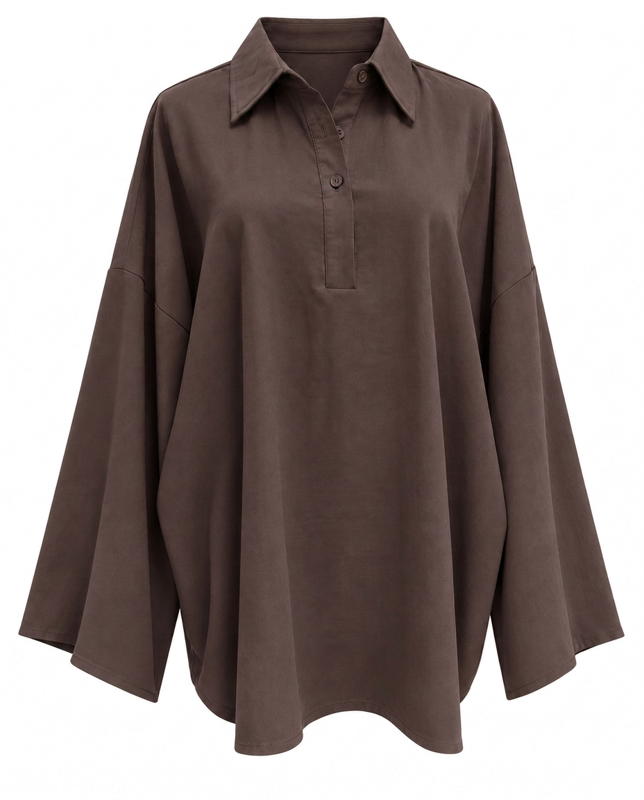 Lorine Everyday Midi Blouse – Button-Front Collared  Voile