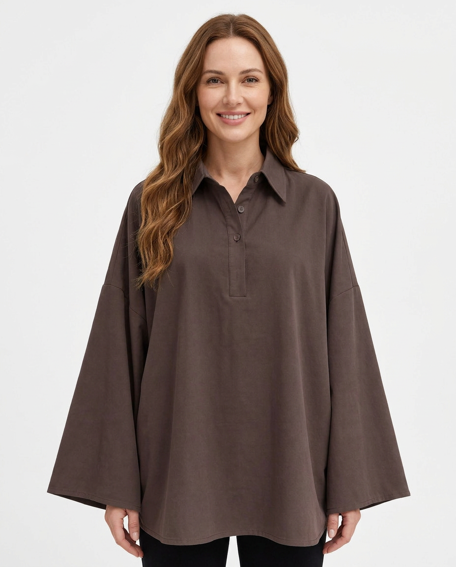 Lorine Everyday Midi Blouse – Button-Front Collared  Voile