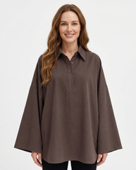 Lorine Everyday Midi Blouse – Button-Front Collared  Voile