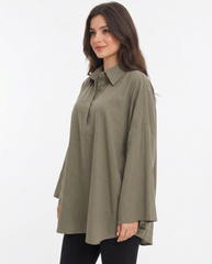 Lorine Everyday Midi Blouse – Button-Front Collared  Voile