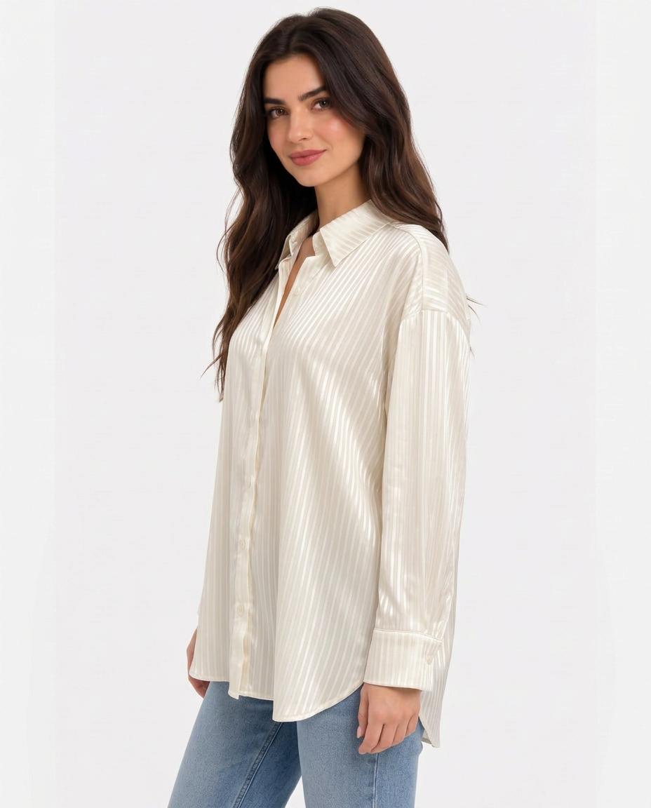 Julienne Striped Shirt – Button-Front Collared  Voile