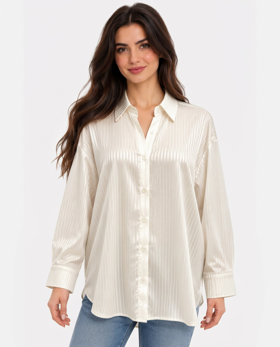 Julienne Striped Shirt – Button-Front Collared  Voile
