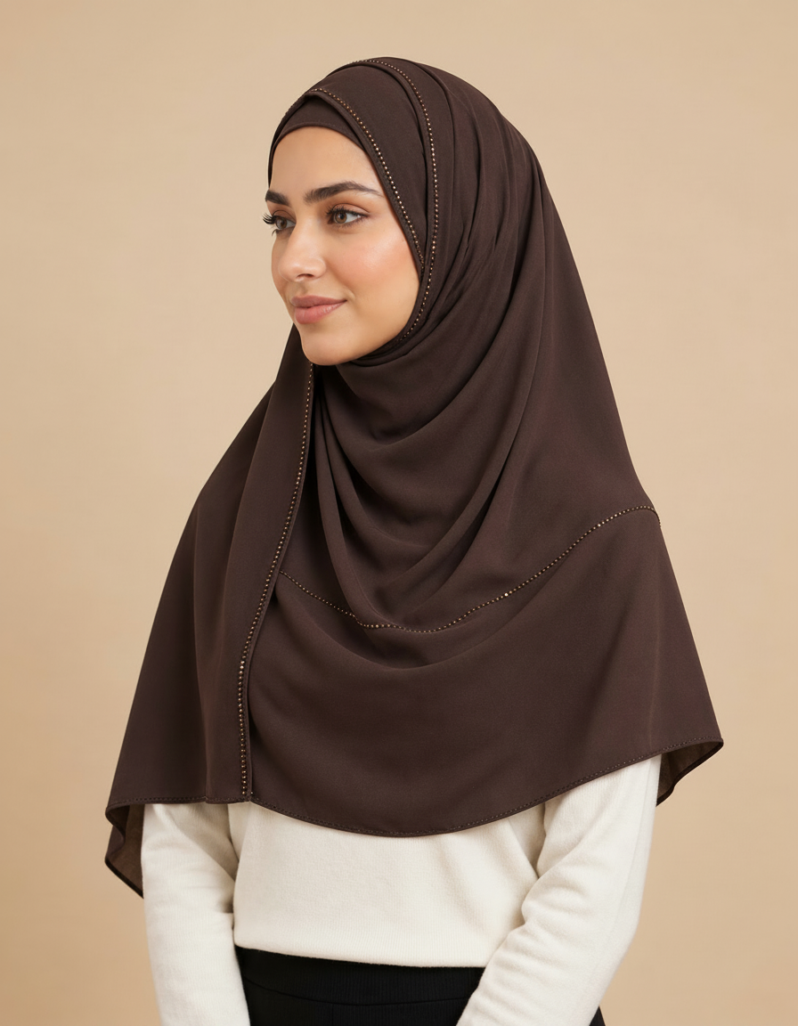 Fabiola Crystal Rectangular Hijab – 180 × 70 cm  Voile