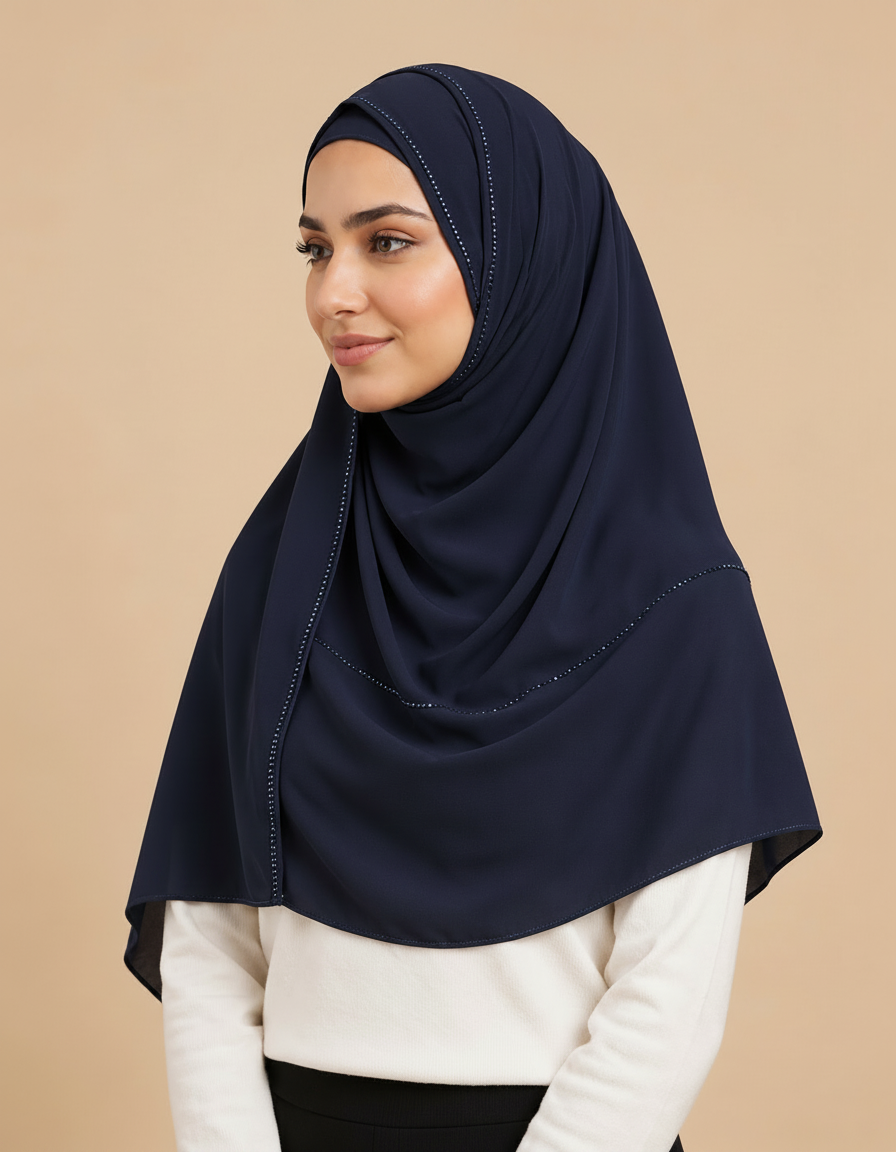 Fabiola Crystal Rectangular Hijab – 180 × 70 cm  Voile
