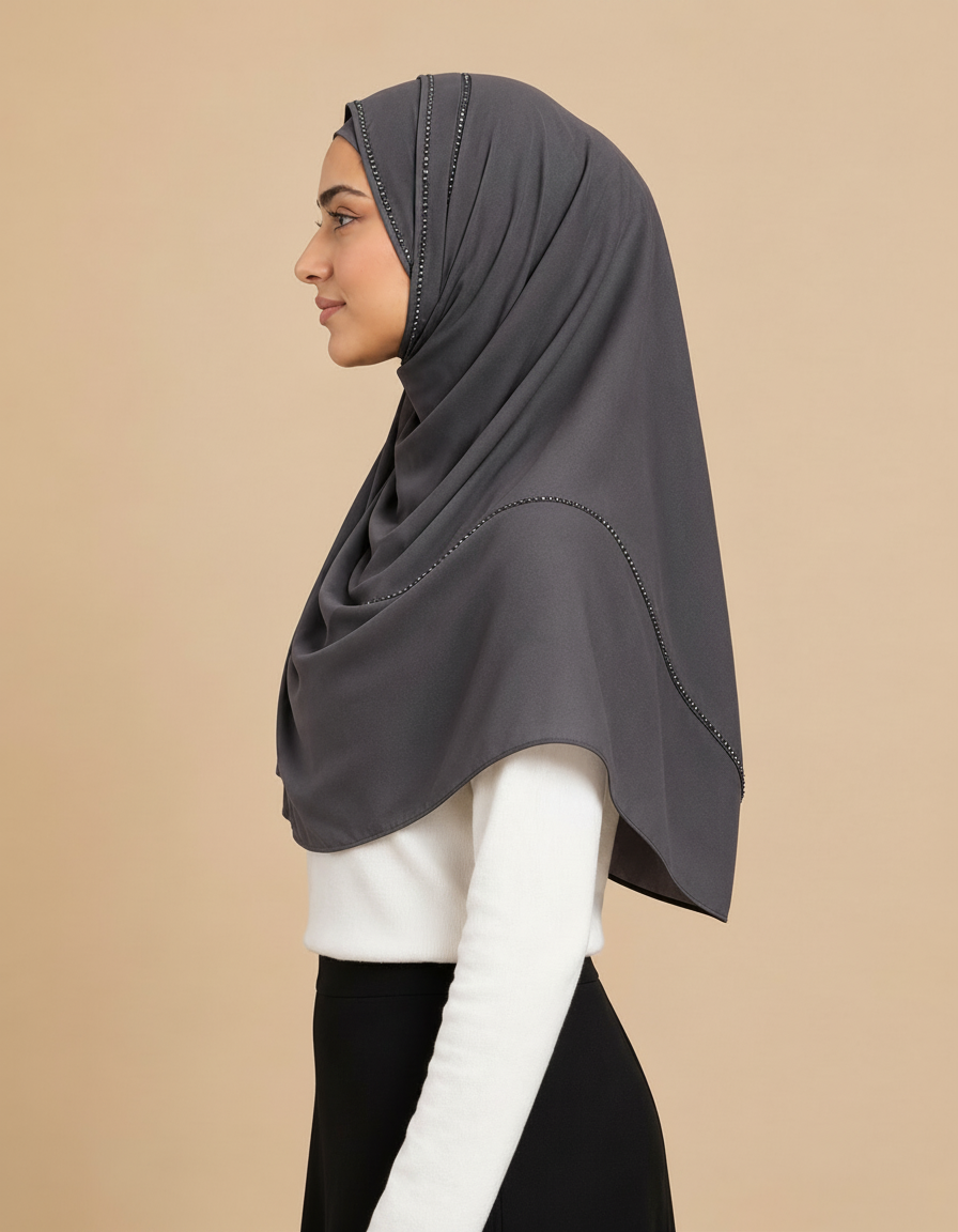 Fabiola Crystal Rectangular Hijab – 180 × 70 cm  Voile
