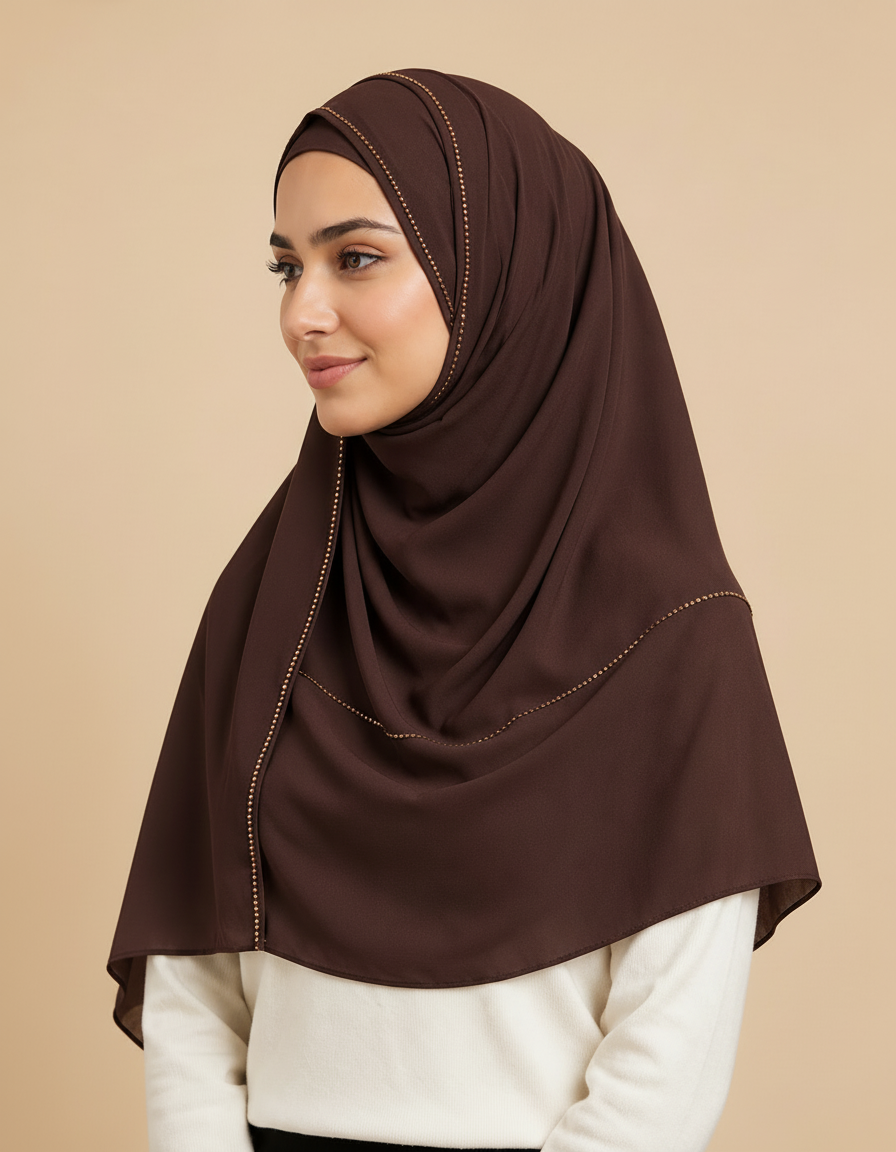 Fabiola Crystal Rectangular Hijab – 180 × 70 cm  Voile