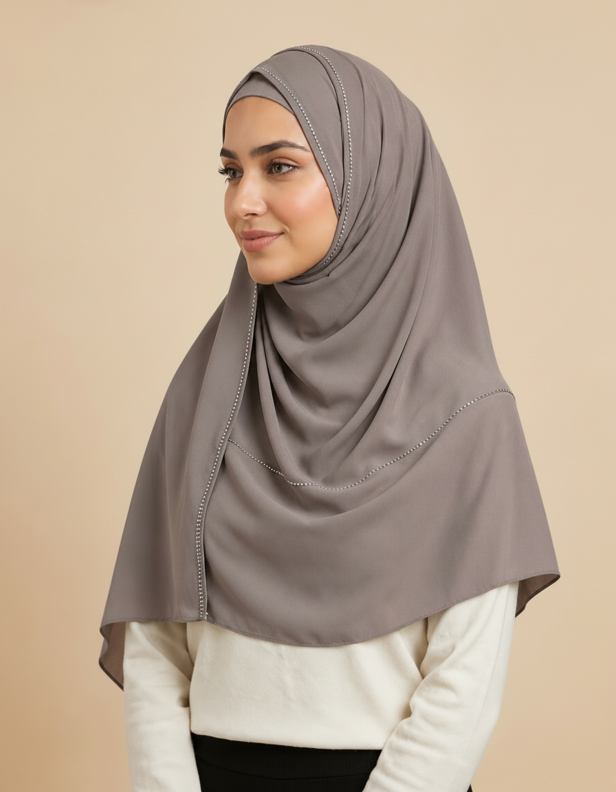 Fabiola Crystal Rectangular Hijab – 180 × 70 cm  Voile