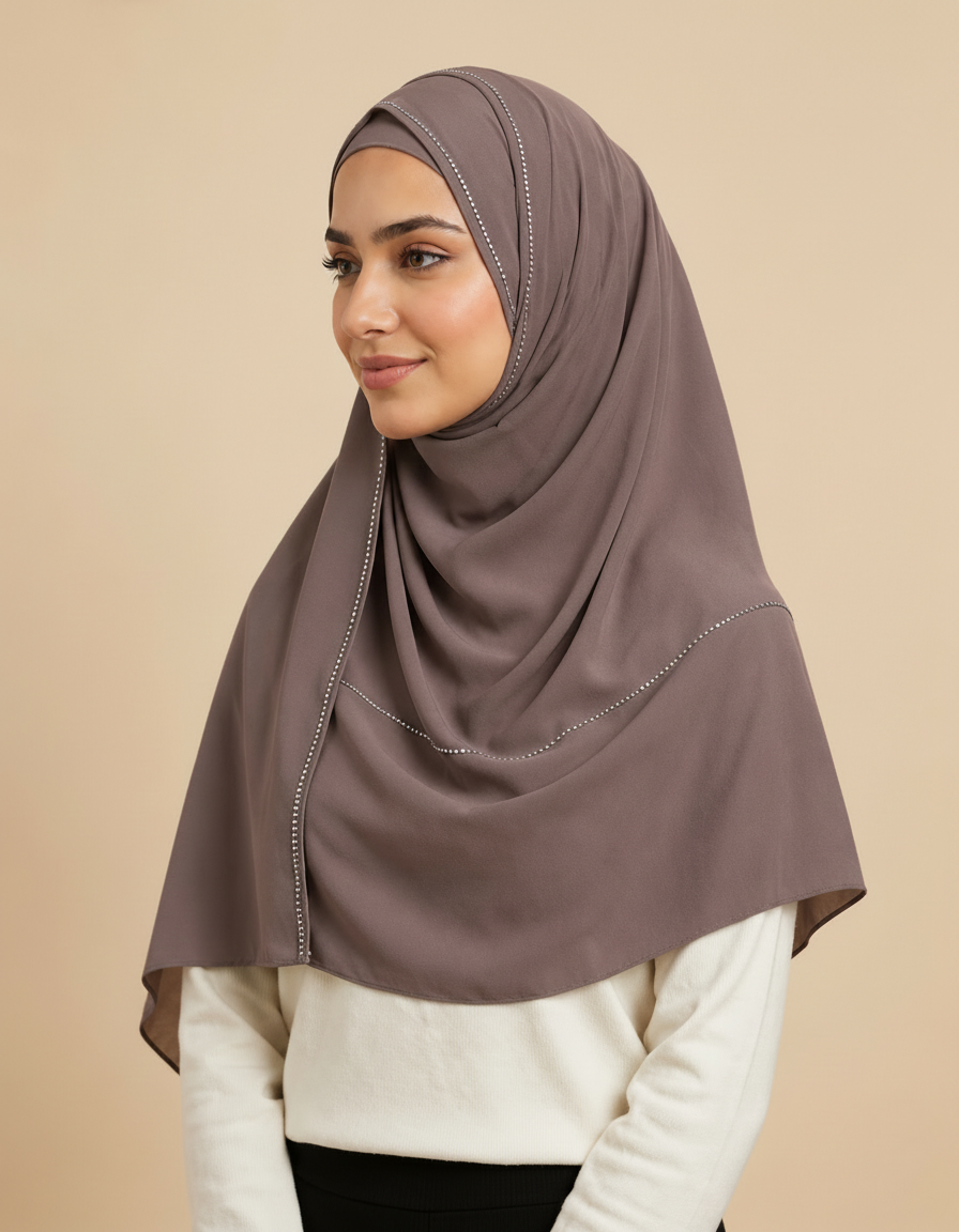 Fabiola Crystal Rectangular Hijab – 180 × 70 cm  Voile