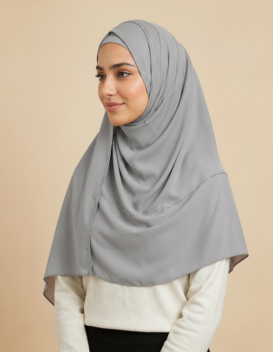 Fabiola Crystal Rectangular Hijab – 180 × 70 cm  Voile