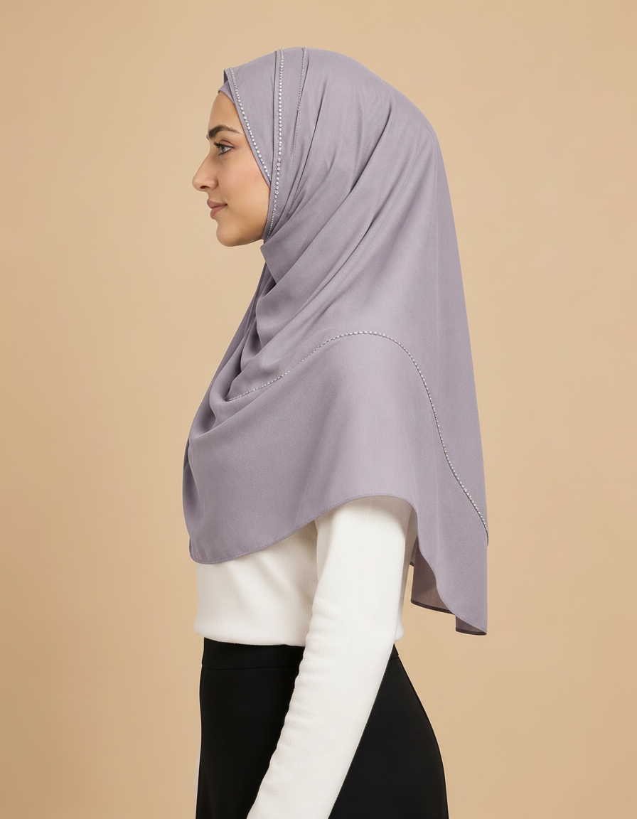 Fabiola Crystal Rectangular Hijab – 180 × 70 cm  Voile