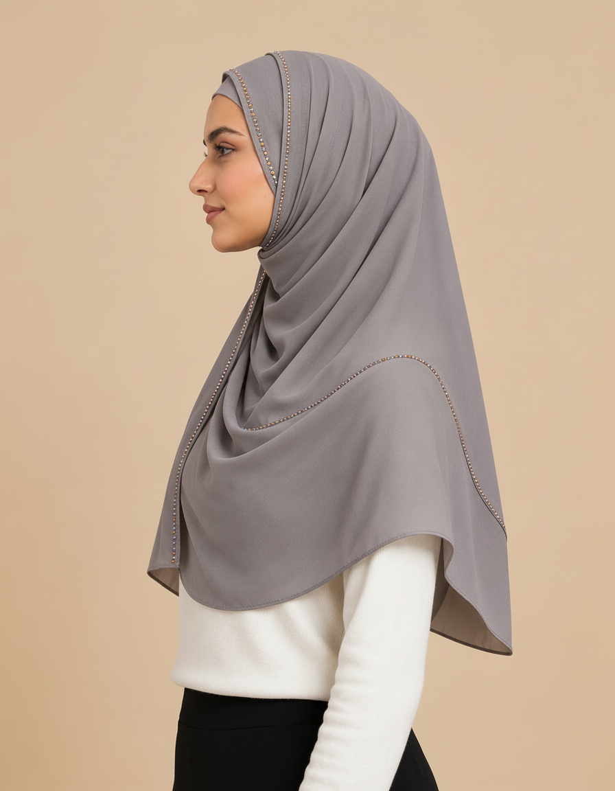 Fabiola Crystal Rectangular Hijab – 180 × 70 cm  Voile