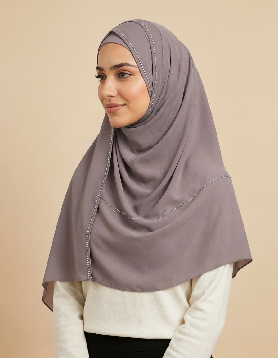 Fabiola Crystal Rectangular Hijab – 180 × 70 cm  Voile