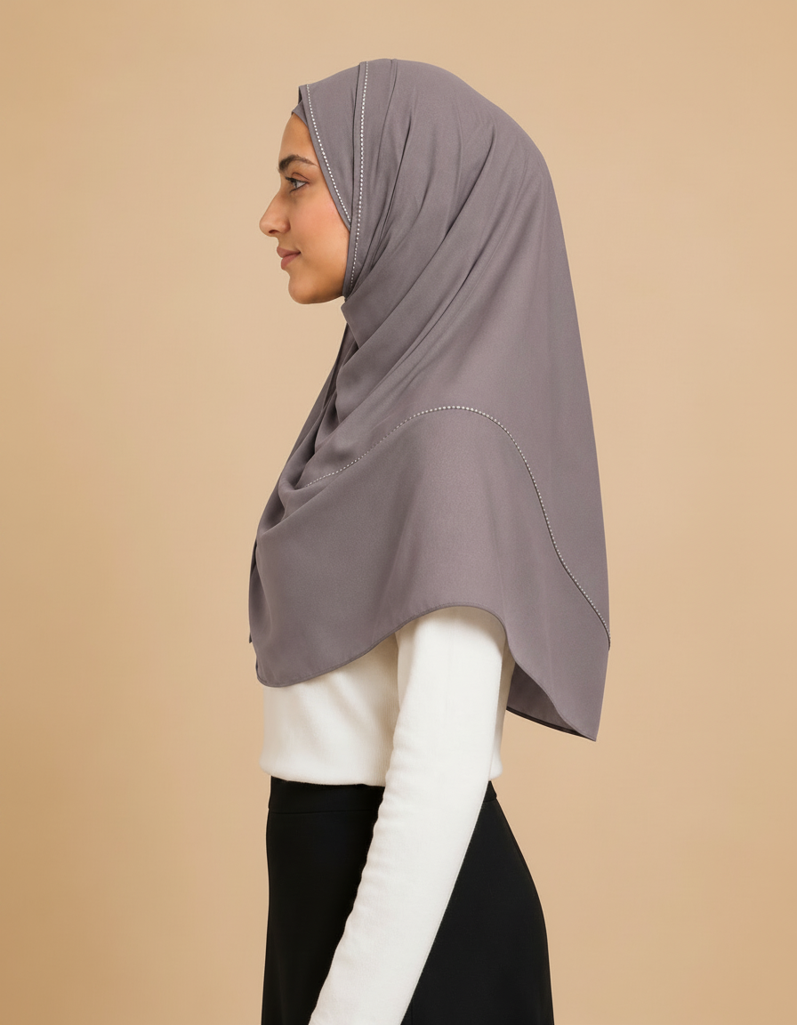 Fabiola Crystal Rectangular Hijab – 180 × 70 cm  Voile