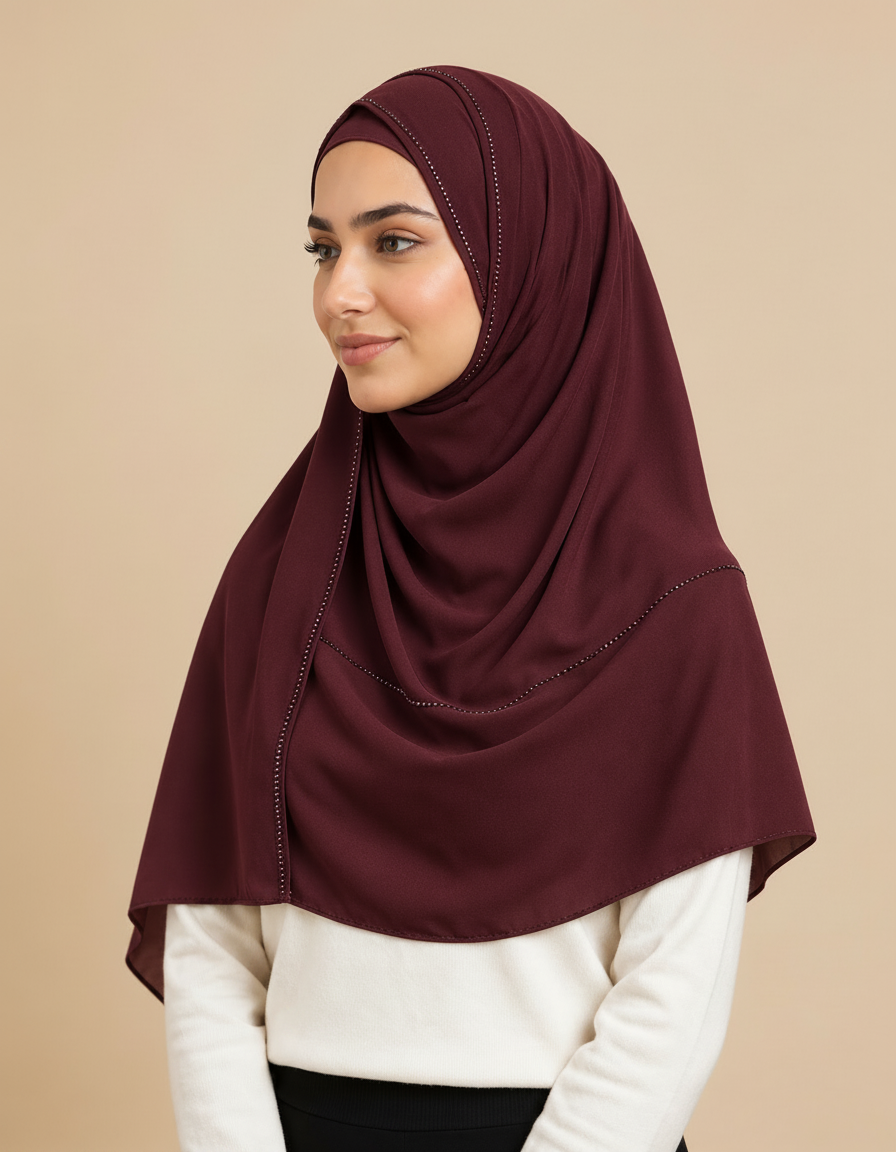 Fabiola Crystal Rectangular Hijab – 180 × 70 cm  Voile