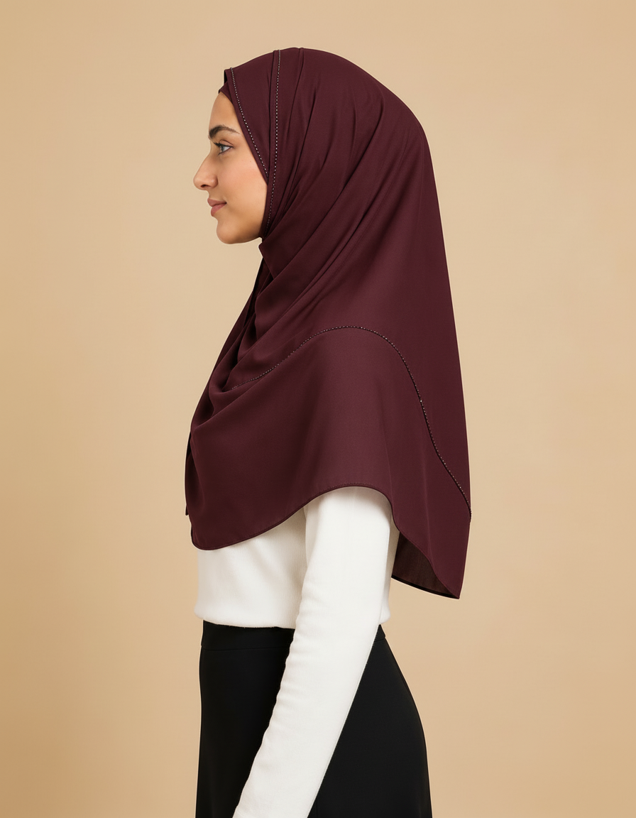 Fabiola Crystal Rectangular Hijab – 180 × 70 cm  Voile