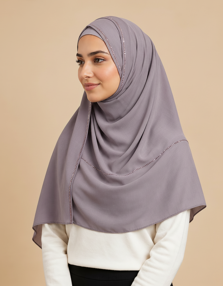 Fabiola Crystal Rectangular Hijab – 180 × 70 cm  Voile