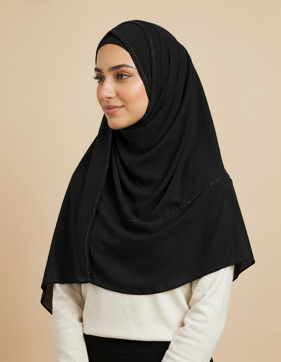 Fabiola Crystal Rectangular Hijab – 180 × 70 cm  Voile