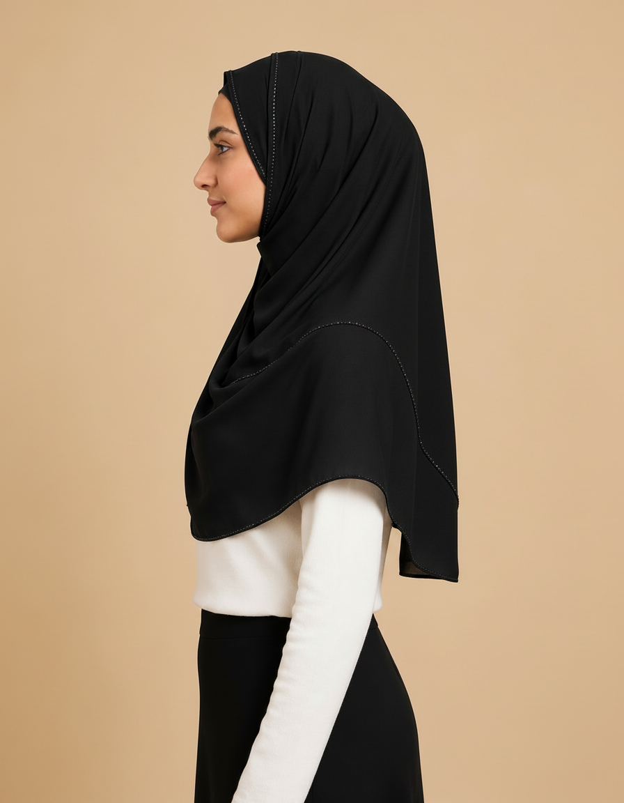 Fabiola Crystal Rectangular Hijab – 180 × 70 cm  Voile