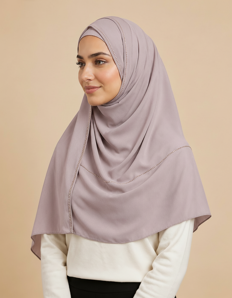 Fabiola Crystal Rectangular Hijab – 180 × 70 cm  Voile