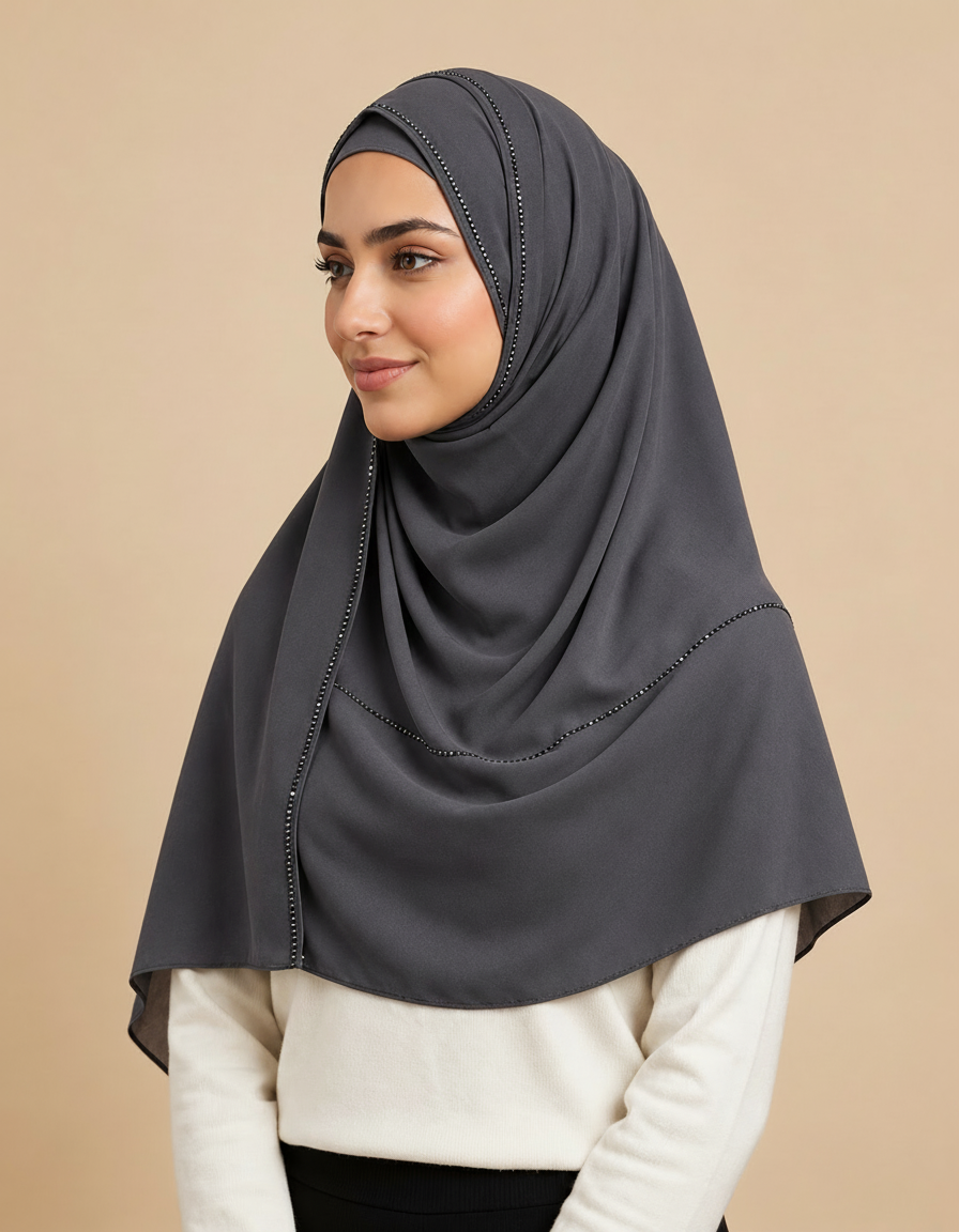 Fabiola Crystal Rectangular Hijab – 180 × 70 cm  Voile