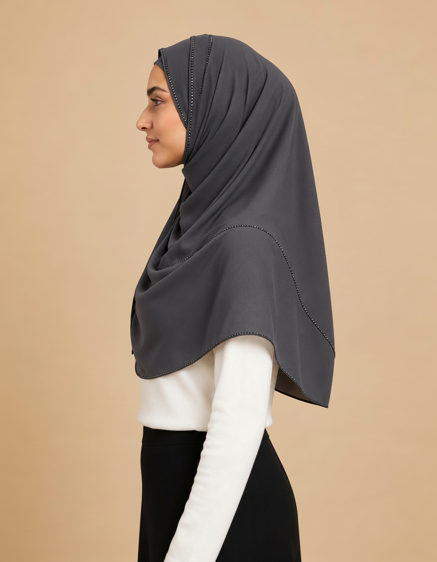 Fabiola Crystal Rectangular Hijab – 180 × 70 cm  Voile