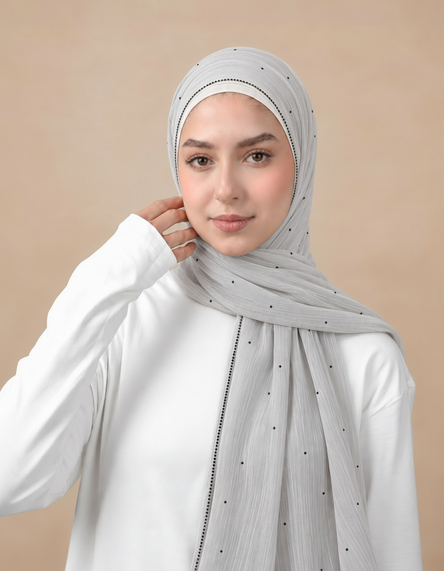 Gaetane Crystal Rectangular Hijab – 180 × 70 cm  Voile