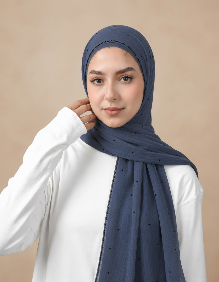 Gaetane Crystal Rectangular Hijab – 180 × 70 cm  Voile