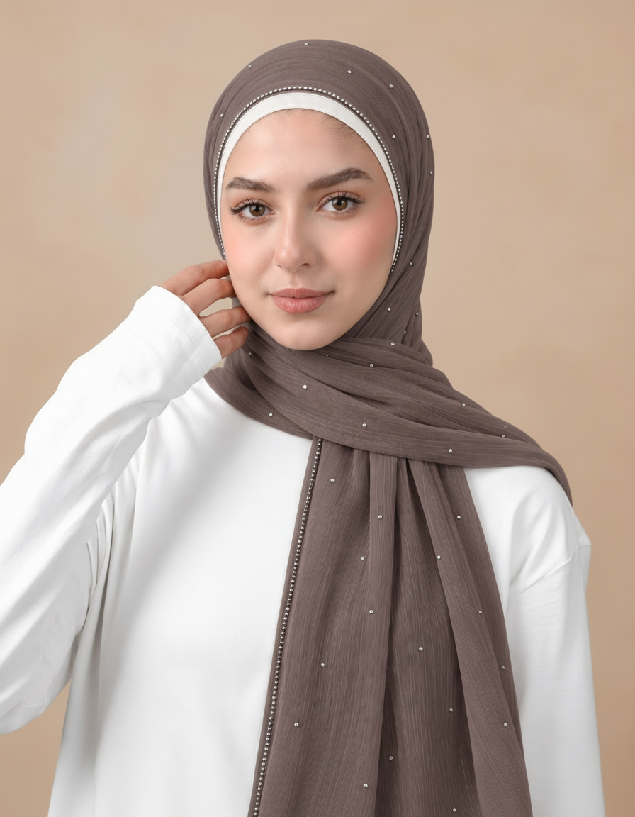 Gaetane Crystal Rectangular Hijab – 180 × 70 cm  Voile