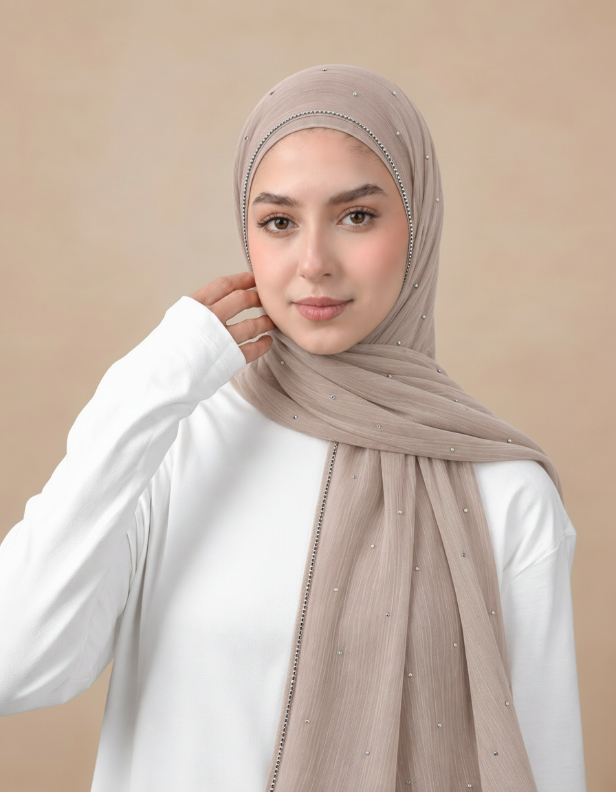 Gaetane Crystal Rectangular Hijab – 180 × 70 cm  Voile