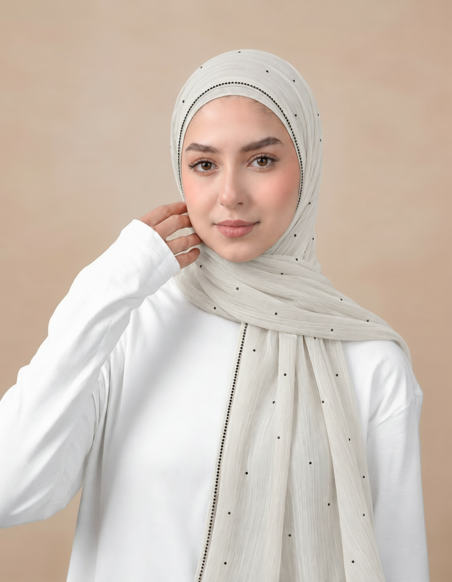 Gaetane Crystal Rectangular Hijab – 180 × 70 cm  Voile